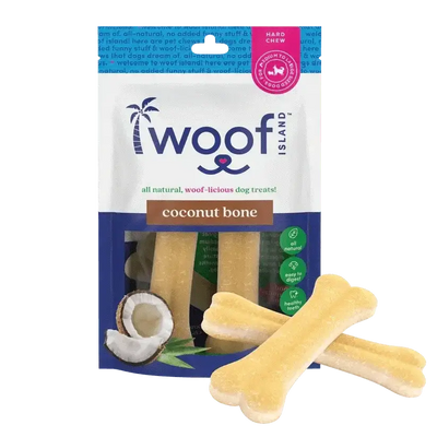 Woof Island Natural Rawhide Free Coconut Dog Bones Healthy Chews 2 pcs - Talis Us