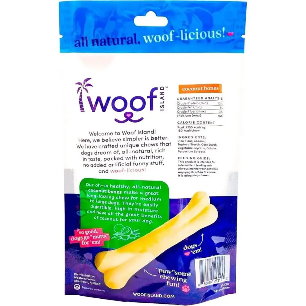 Woof Island Natural Rawhide Free Coconut Dog Bones Healthy Chews 2 pcs - Talis Us