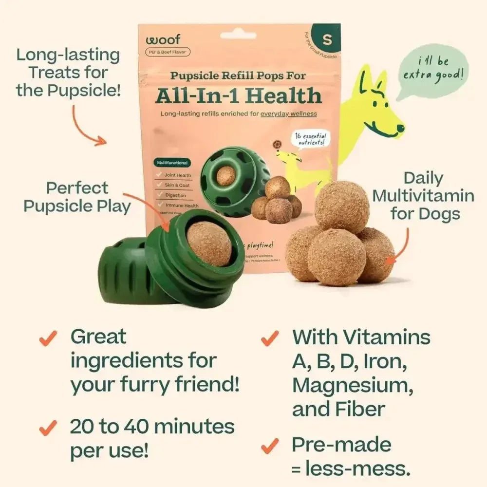Woof Pet Pupsicle Pops Refills All - in - 1 Health Beef Grain - Free Lickable Dog Treats - Talis Us
