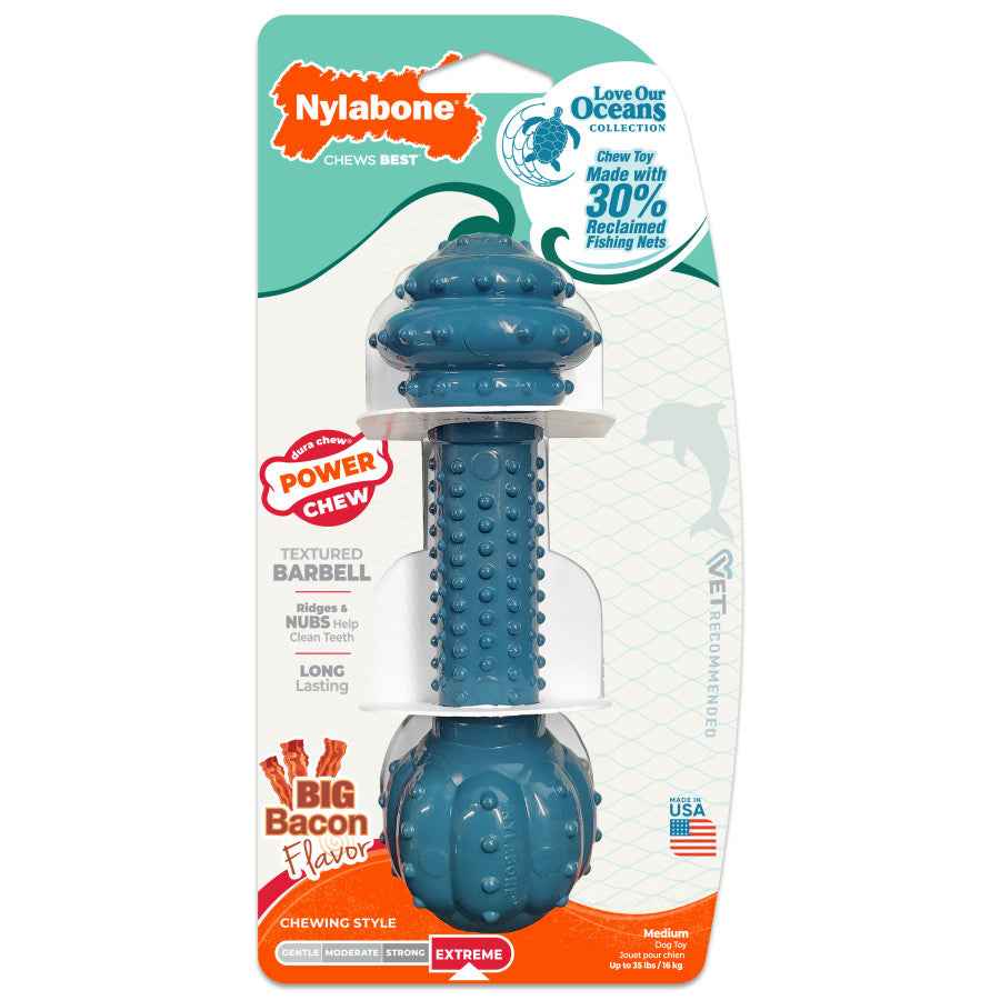 Nylabone Power Chew Love Our Oceans Barbell Dog Chew Toy