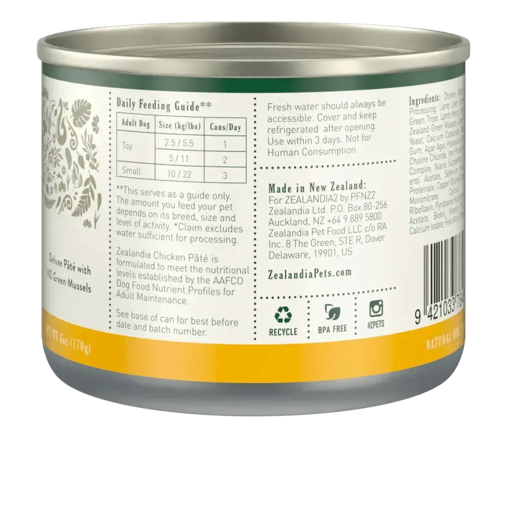 Zealandia Chicken Pate Wet Dog Food - Premium Nutrition 24 x 6oz cans - Talis Us