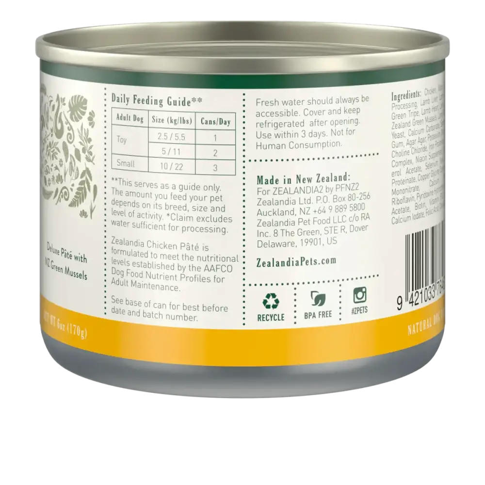 Zealandia Chicken Pate Wet Dog Food - Premium Nutrition 24 x 6oz cans - Talis Us
