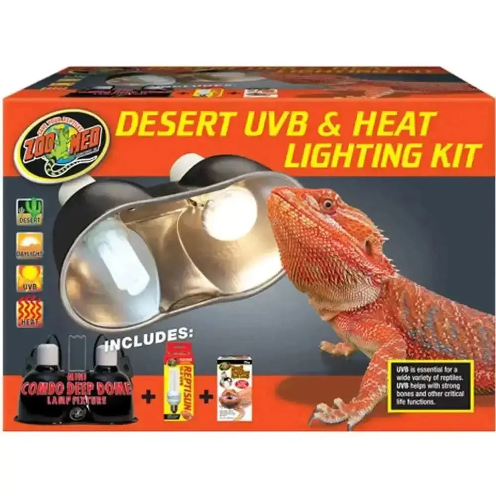 Zoo Med Laboratories desert reptile UVB heat lamp kit with lighting fixture and included accessories