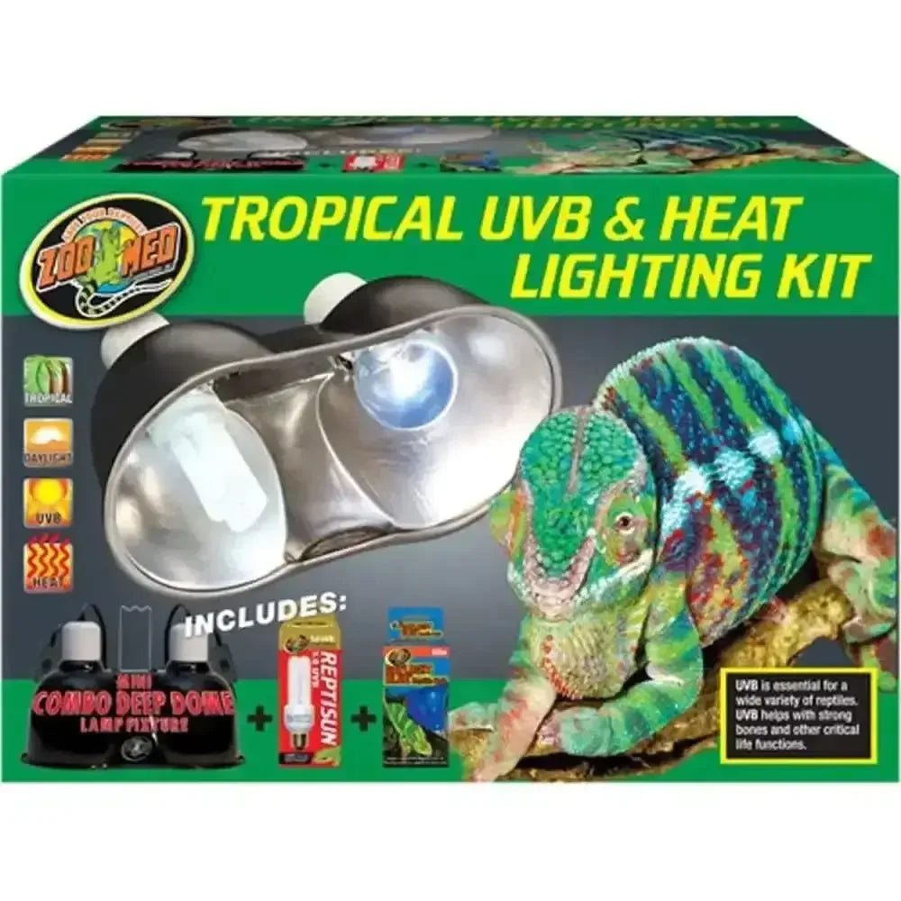 Zoo Med tropical UVB heat lighting kit with fixtures for reptile habitats and optimal UVB exposure