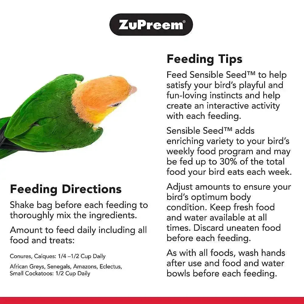 ZuPreem Sensible Seed Bird Food for Parrots & Conures 2 lb ZuPreem