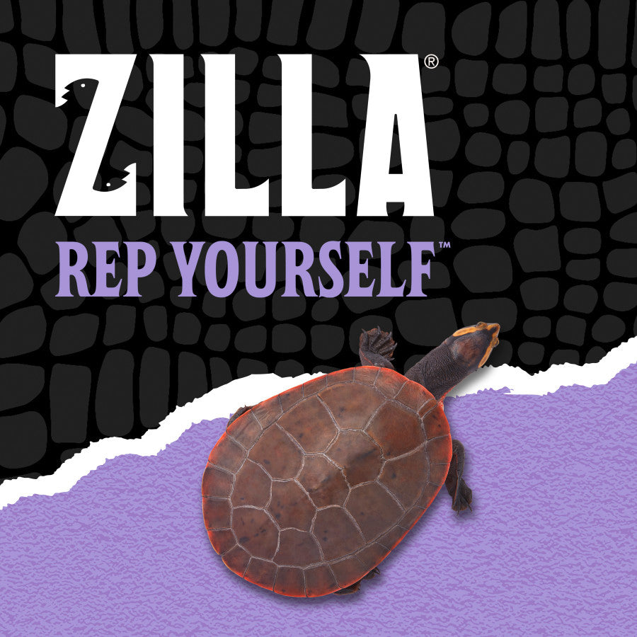 Zilla brand logo with a turtle on a purple and black textured background.